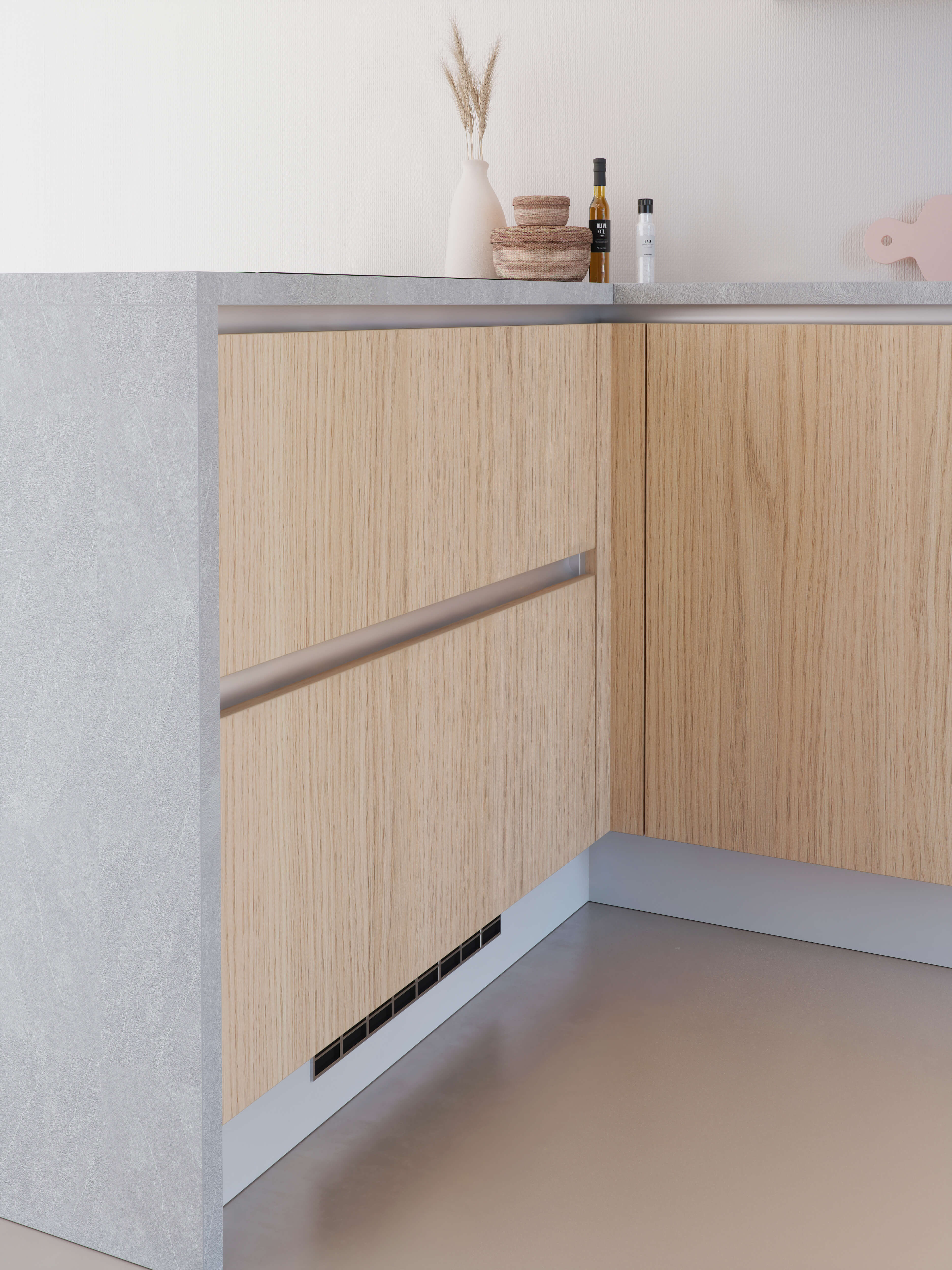 Praktsiche keukenopstelling met schiereiland voor opbergruimte en kookgedeelte